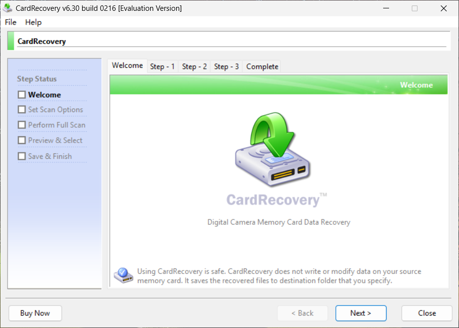 Card Recovery Screenshot
